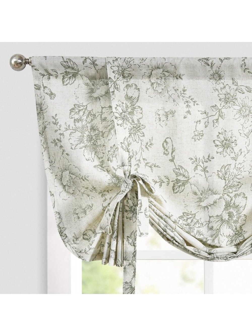 Floral Linen Tie-Up Valance Curtain - 45" Adjustable Light Filtering Window